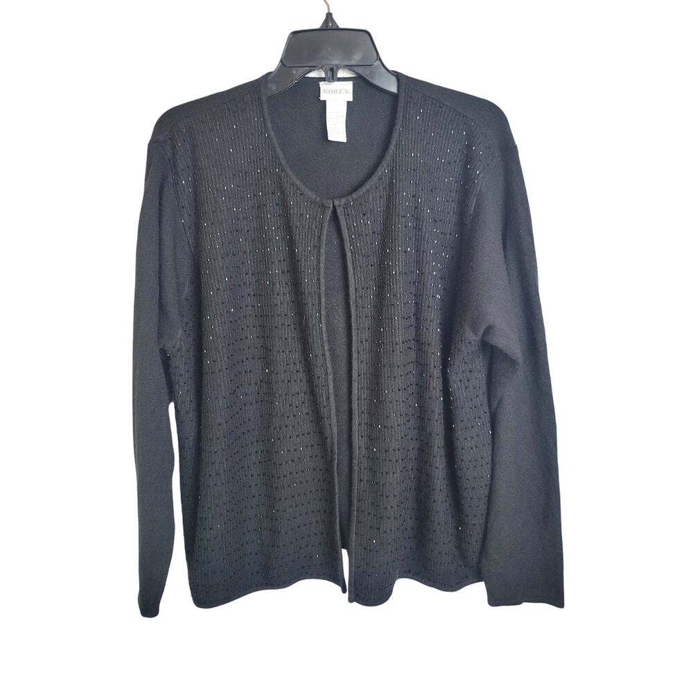 Koret‎ Black Beaded Cardigan Sweater Open Front Old Money Women's Size 1X